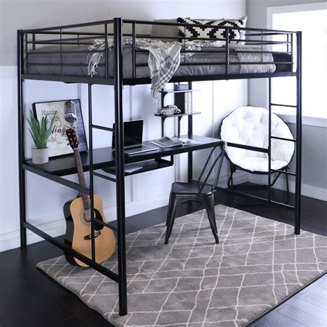 full size metal loft bed frame|metal frame queen loft bed.